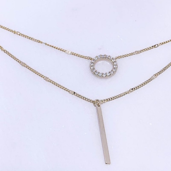 🟠3/$25 Layered CZ Stone Round Pendant & bar - Picture 2 of 4